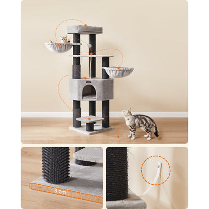 Krabpaal – Kattenboom – Krabmeubel – Kattenhuis – Krabstam – 160 cm Hoog – 9 Dikke Sisal Palen - Duifgrijs en Zwart