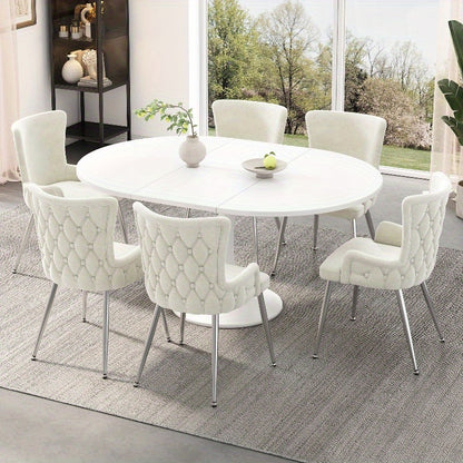 Eetkamerstoelen – Stoelen – Kuipstoelen – Armleunstoelen – Dining Chairs – Luxe Fluwelen Zitting – Zilverkleurig Metalen Frame – Set van 6 – Beige – Comfortabel