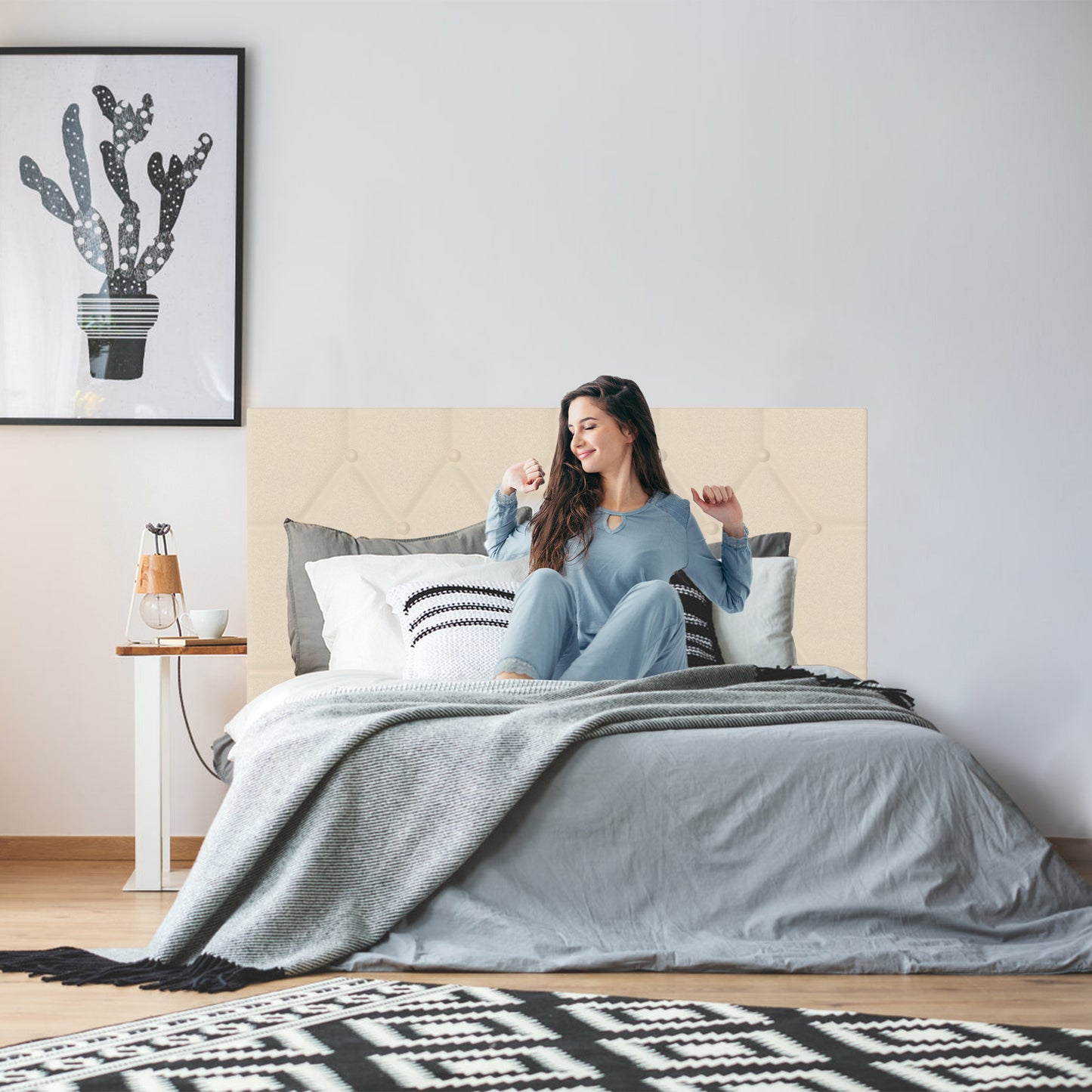 Upholstered Bed Frame – Gestoffeerd Bed – Bedframe – Platformbed – Bed Met Hoofdbord – Zwart 140x200 cm – Linnen Bekleding – Stil Geluidloze Lattenbodem
