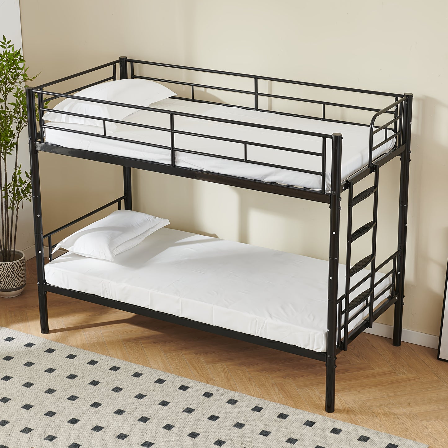 Stapelbed – Hoogslaper – Kinderbed – Tweekoonsbed – Etagenbed – Gedeeld Bed – Met Veiligheidsleuningen – Stevig Metalen Frame – 90x200 cm – Omschakelbaar tot 2 Eenpersoonsbedden