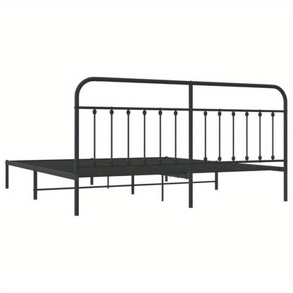 Modern Black Metal Bed Frame with Headboard, 193x203cm, Powder-Coated Steel for Strength & Stability, Minimalist Design for Contemporary Bedrooms