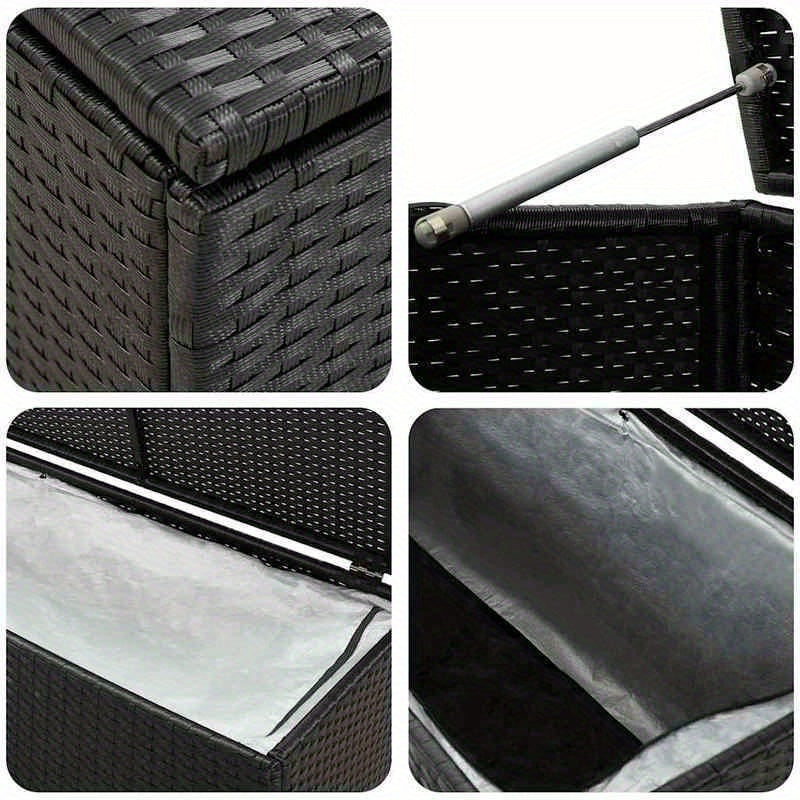 Tuinkist – Opbergbox – Kussenbox – Tuinopbergbox – Tuinmeubelbox – Zwarte Gevlochten PE Rattan – Gasveer Deksel – Afsluitbaar – 100x50x50 cm – Duurzaam Gepoedercoat Stalen Frame