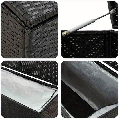 Tuinkist – Opbergbox – Kussenbox – Tuinopbergbox – Tuinmeubelbox – Zwarte Gevlochten PE Rattan – Gasveer Deksel – Afsluitbaar – 100x50x50 cm – Duurzaam Gepoedercoat Stalen Frame