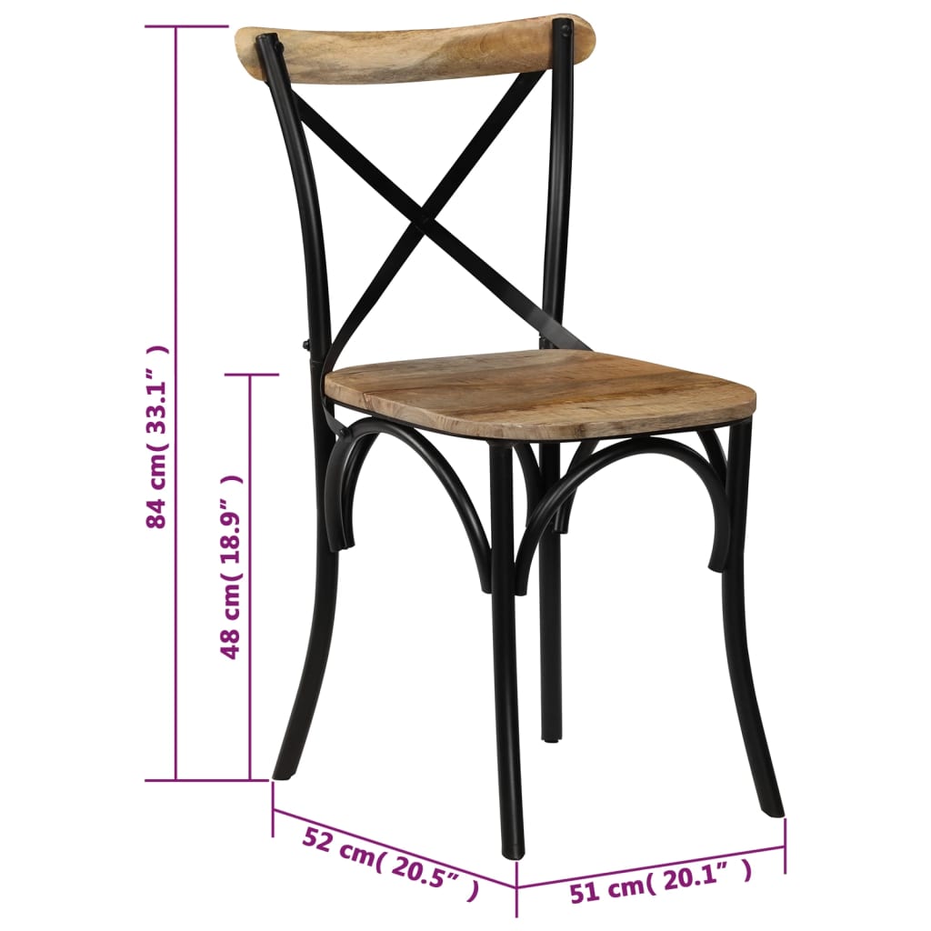 Eettafelstoel – Eetkamerstoel – Stoel – Kuipstoel – Meubel – Massief Mangohout – Zwart Stalen Frame – Handgemaakt – Duurzaam & Stevig
