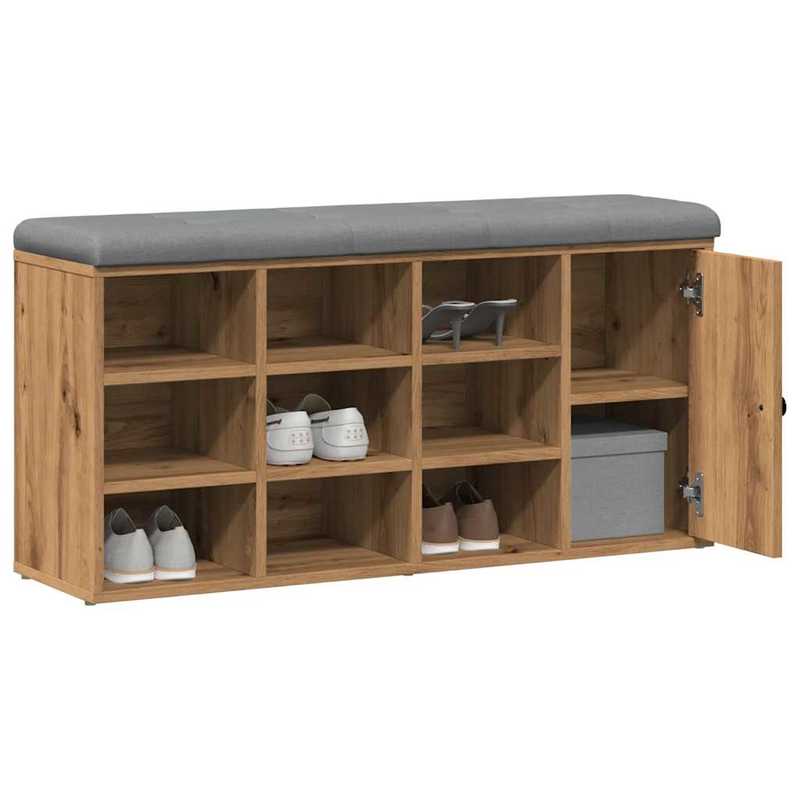 Modern Solid Wood Shoe Bench with Cushioned & Storage - Heavy-Duty Entryway Bench, Particle Board-Free, Oak (102x32x50cm) - Freestanding Hallway Furniture, Shoe Cabinet for Hallway or
