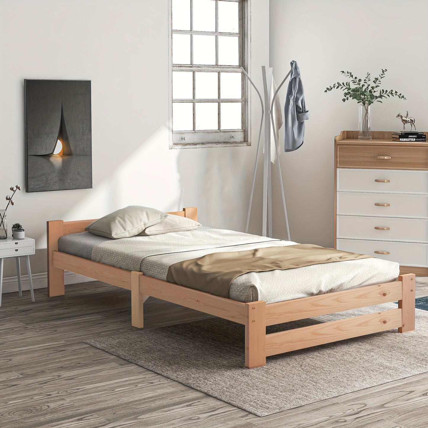 Eenpersoonsbed – Single Bed – Slaapbank – Logeerbed – Kinderbed – Bamboe Materiaal – Inclusief Hoofdeinde en Lattenbodem – Natuurlijke Houtkleur