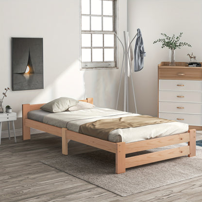 Eenpersoonsbed – Single Bed – Slaapbank – Logeerbed – Kinderbed – Bamboe Materiaal – Inclusief Hoofdeinde en Lattenbodem – Natuurlijke Houtkleur