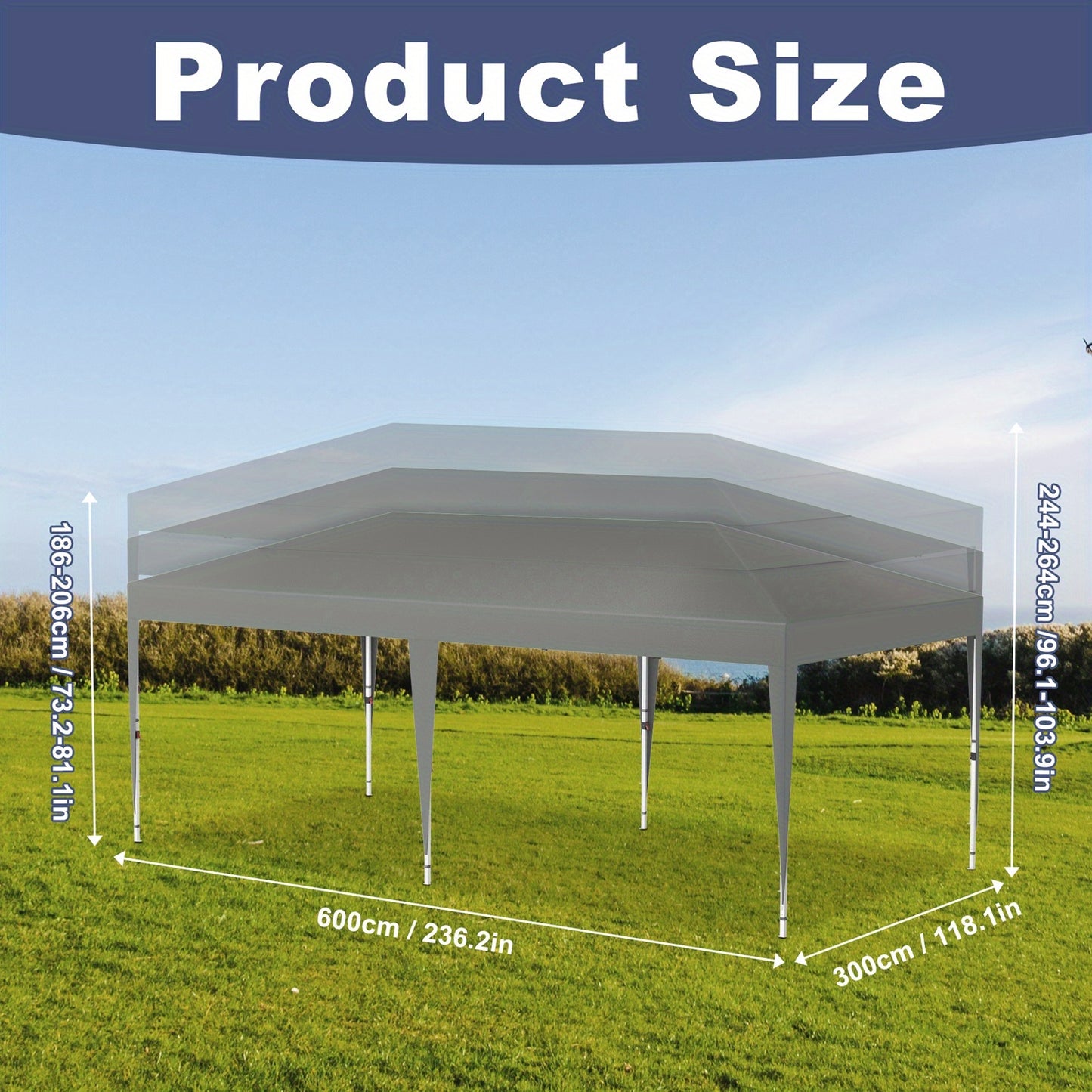 Pop-up Partytent – Vouwtent – Markttent – Paviljoen – Tent – Grijs – 3x6 Meter – Stalen Frame