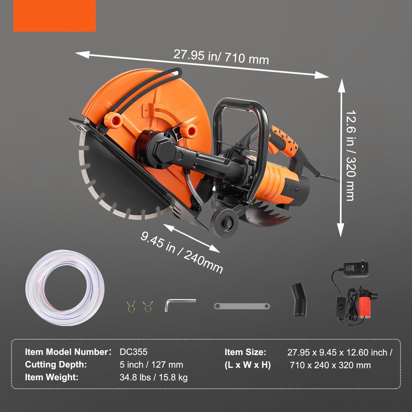 Elektrische Betonzaag – Betonknipper – Steenzaag – Nat/Droog Zaag – Diamantzaag – 3200 W Motor – Ingebouwde Waterpomp