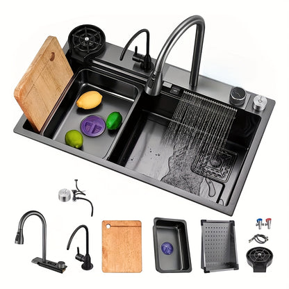 RVS Keukenspoelbak – Spoelbak – Aanrechtbak – Inbouwspoelbak – Keukenspoelbak Rechthoekig – 80x45 cm – Multifunctionele 360° Kraan – Inclusief Snijplank & Afvoersysteem