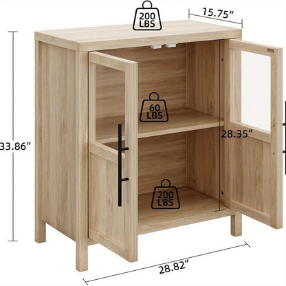 Buffetkast – Sideboard – Dressoir – Opbergkast – Woonkamerkast – 73,7 cm breed – Hoogwaardig MDF met glasdeur – Natuurlijke houtkleur – Eenvoudige montage – Duurzame afwerking