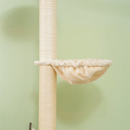 Krabpaal – Krabmeubel – Klimpaal – Kattenpaal – Speelpaal – Verstelbare Hoogte 230-250 cm – Anti-Kantel Veiligheidssysteem – Sisaltouw – Houtcomposiet – Eikenhout & Crème Wit