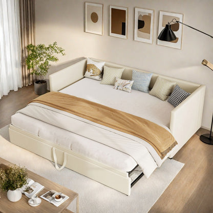 Uitschuifbare Bedbank – Slaapbank – Bedbank – Slaapbank Met Bed – Grijze Velvet Bekleding – 90/180x200 cm – Slim Uitschuifsysteem – Comfortabele Houten Lattenbodem