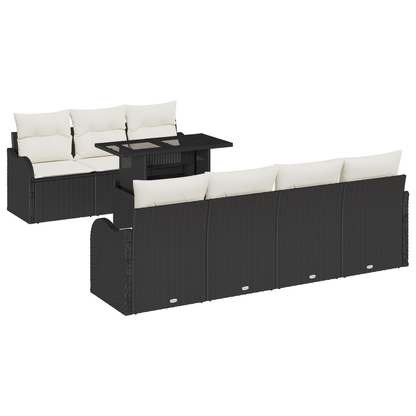 8-delige Hoek Loungeset – Tuinmeubelset – Loungeset Buiten – Poly Rattan Tuinbank – Zwarte Tuinlounge – Weerbestendig Poly Rattan – Inclusief Comfortabele Kussens