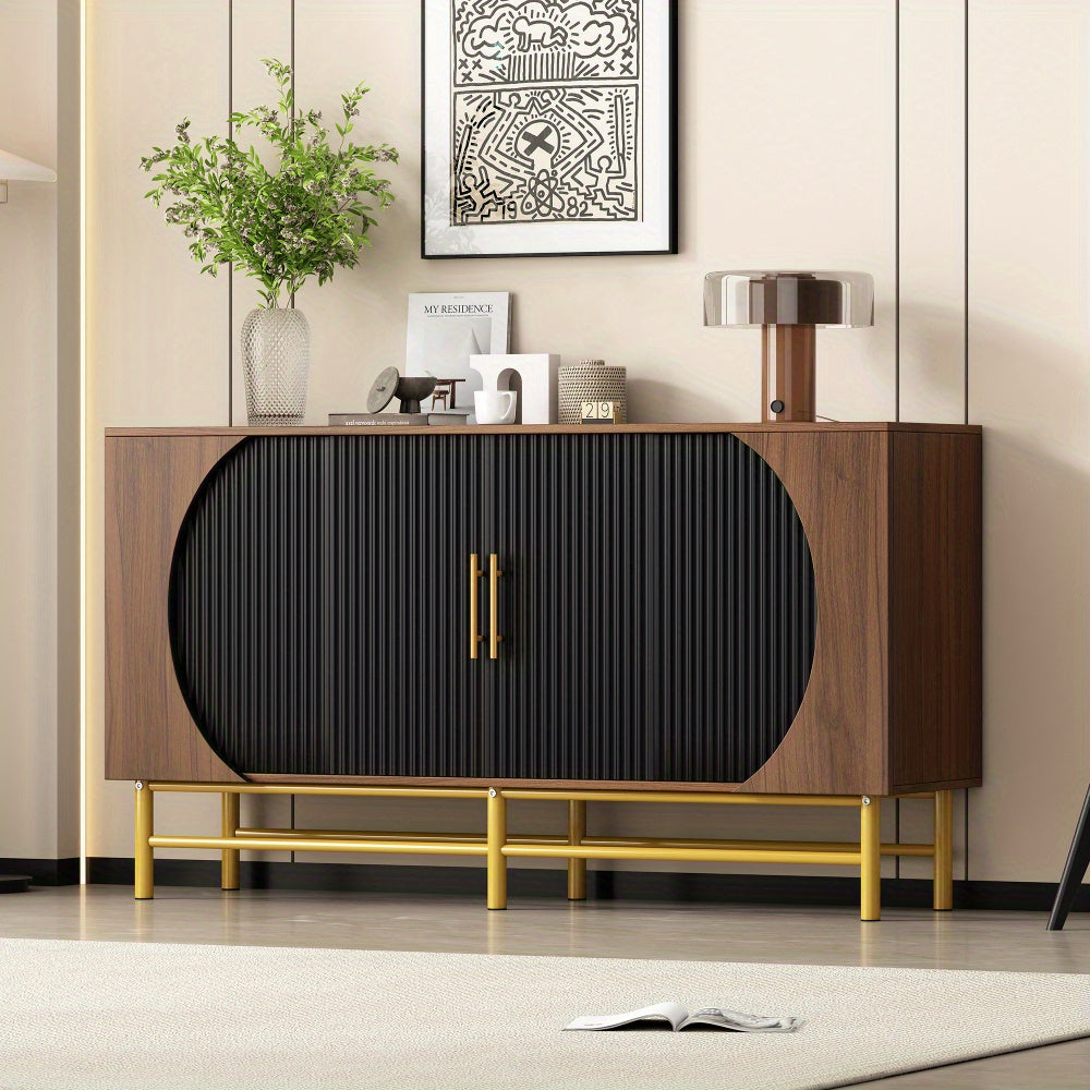 Dressoir – Buffetkast – Opbergkast – Kast – Buffetkast Eetkamer – Walnootkleur – Verstelbare Planken – Stevige Gouden Poten