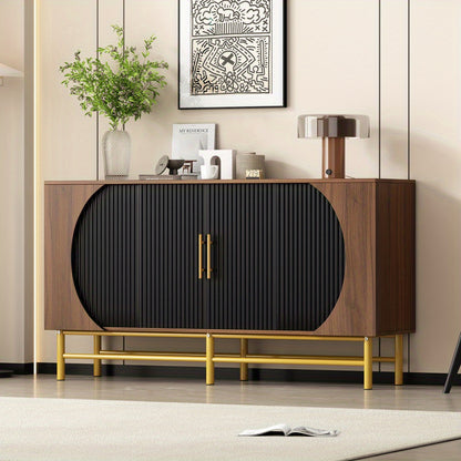 Dressoir – Buffetkast – Opbergkast – Kast – Buffetkast Eetkamer – Walnootkleur – Verstelbare Planken – Stevige Gouden Poten