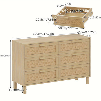 Sideboard – Dressoir – Ladekast – Opbergkast – Kast Met 6 Laden – Bamboe Frame – Rattan Laden – Ruime Opbergruimte – Modern Natuurlijk Design