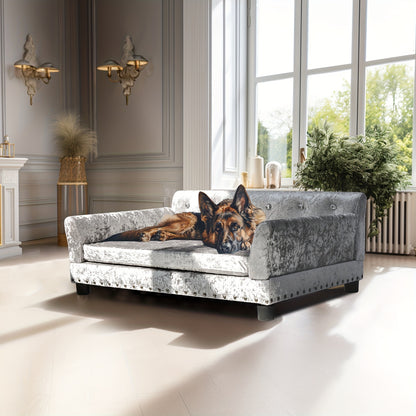 Hondenbankje – Hondenbed – Huisdier Sofa – Orthopedisch Bed – Hondenkussen – Eucalyptus Houten Frame – Nederlands Fluweel – Orthopedische Polyurethaanvulling – Verhoogde Constructie