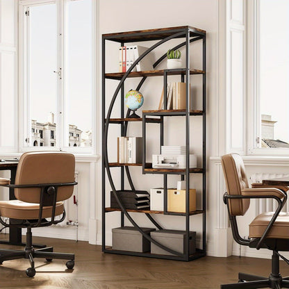 Boekenkast – Boekenrek – Opbergkast – Vakkenkast – Boekplank – Industrieel – Metalen Frame & Houten Planken – 70,8 Inch Hoog – Open Achterzijde