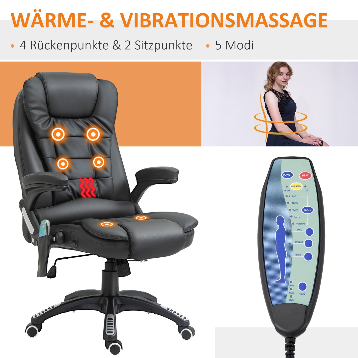 Massage Bureaustoel – Massage Stoel – Bureaustoel Met Massage – Gaming Stoel – Draaibare Bureaustoel – Zwart – 6-Punts Trilmassage – Verwarmingsfunctie