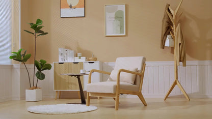 Loungestoel – Fauteuil – Relaxstoel – Woonkamerstoel – Veloursstoel – Houten Frame – Diepe Zitting – Beige Velvet