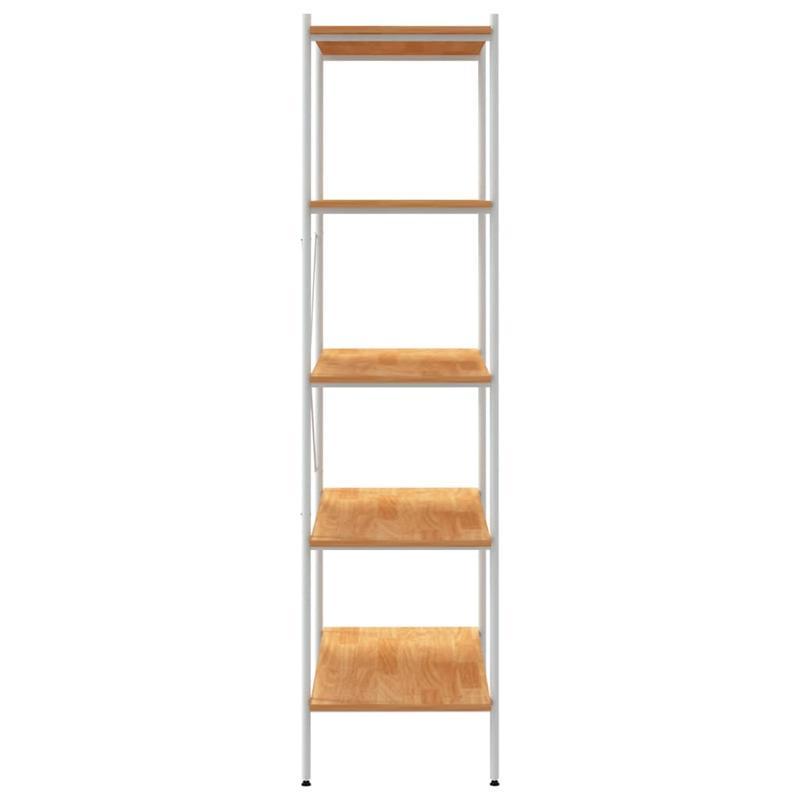 Opbergrek 5-Tier White and Oak Storage Rack, 80x40x163cm - Freestanding, Layered Shelving for Home and Commercial Use, Sturdy Wooden Construction, Ideal for Books, Plants, Decor, Standing Shelf
