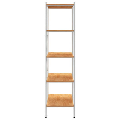 Opbergrek 5-Tier White and Oak Storage Rack, 80x40x163cm - Freestanding, Layered Shelving for Home and Commercial Use, Sturdy Wooden Construction, Ideal for Books, Plants, Decor, Standing Shelf