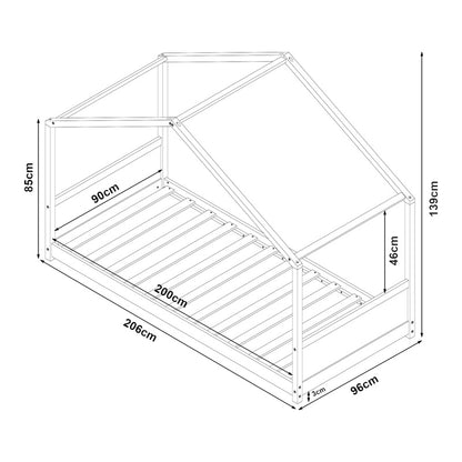 Huisbed – Kinderbed – Bedhuis – Speelbed – Bedhuisje – 90x200 cm – Stevig Dennenhouten Frame – Witte Natuurlijke Afwerking