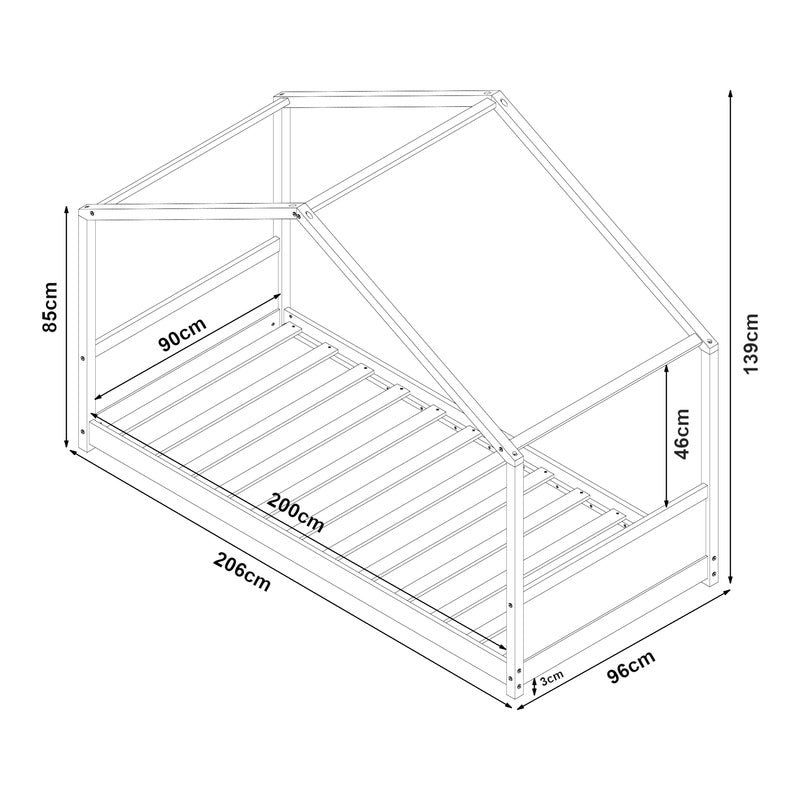 Huisbed - Kinderbed - Kinderbedje - Bedframe - Houten Bed - Kinderkamer – 120x200 cm – Duurzaam Vurenhout – Laag Ontwerp
