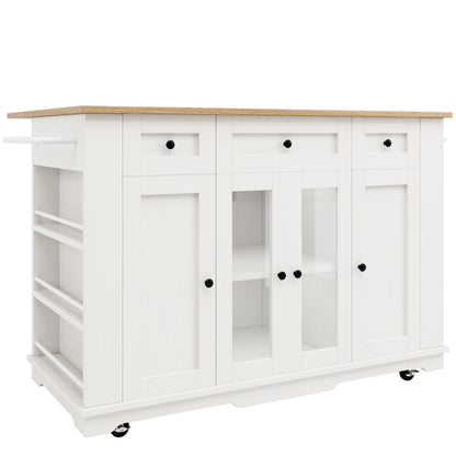 Multifunctionele Keukenwagen – Keukentrolley – Keukenmeubel – Keukenkar – Keukenkast – Uitklapbaar Werkblad – 2 Lades & Verstelbare Legplanken – Wit Houtlook MDF