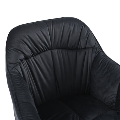 Eetkamerstoel – Stoel – Kuipstoel – Keukenstoel – Woonkamerstoel – Set van 6 – Fluwelen Bekleding – Metalen Poten – Met Armleuning – Verstelbare Voorpoten – Zwart – Eigentijds Design