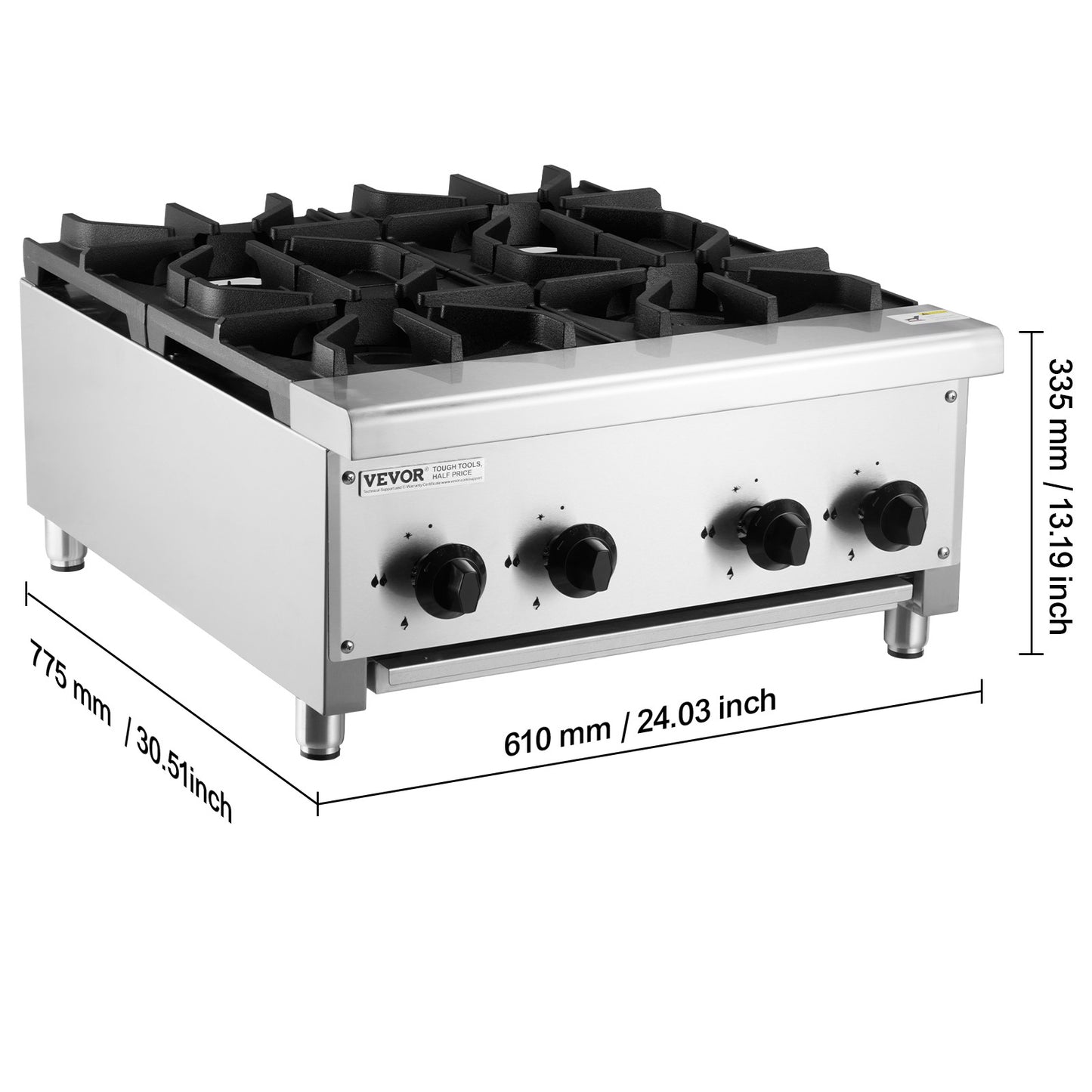 Gasstel – Gasfornuis – Gaskookplaat – Kooktoestel – Gasfornuis 4-pits – Roestvrij Staal – 28 kW Vermogen