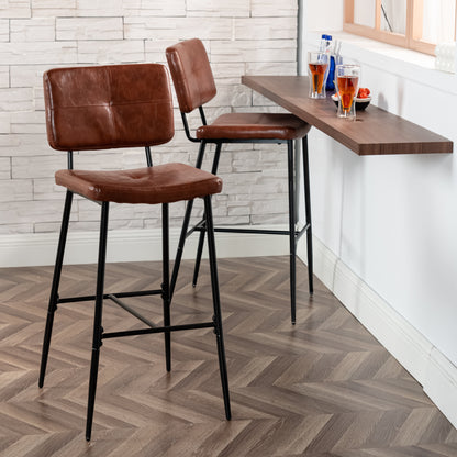 Barstoel – Kruk – Barkruk – Keukenstoel – Bistrostoel – PU Bekleding Bruin – Metalen Poten – 53x46,5x104 cm – Set Van 2