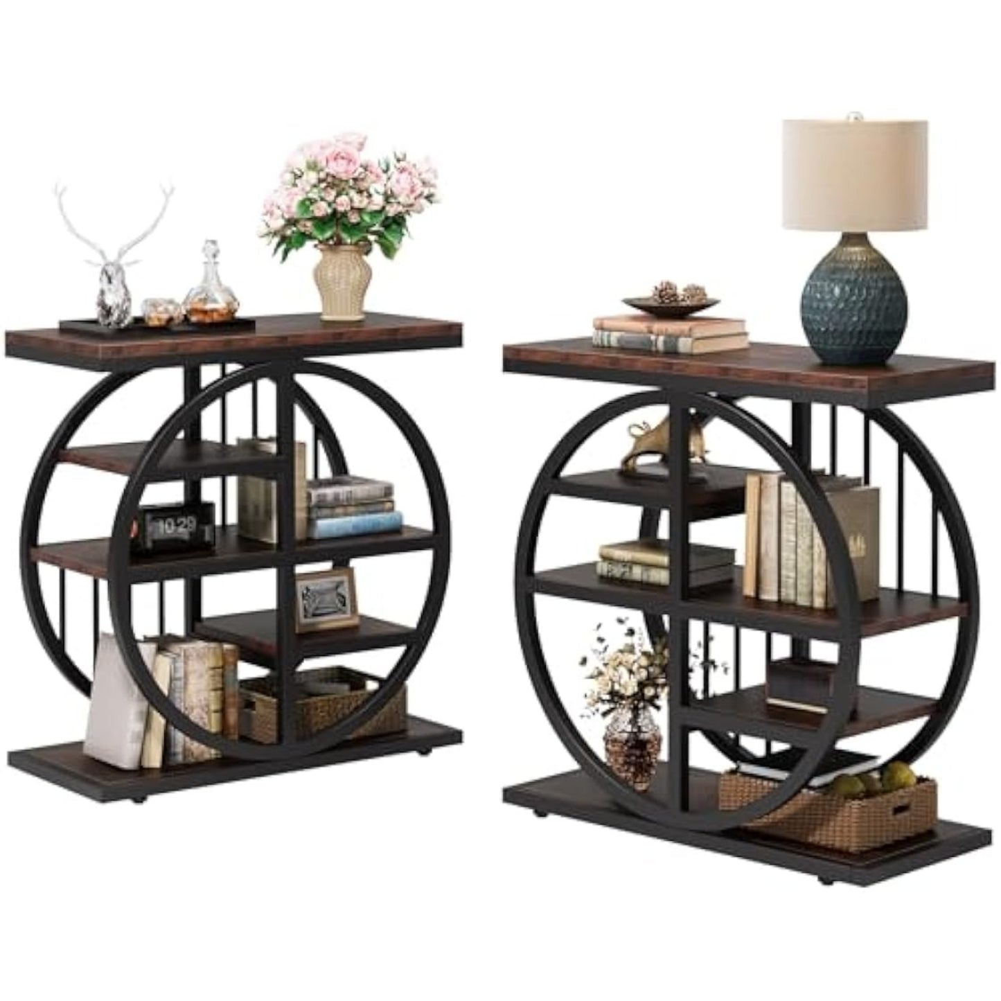 Industrieel Metaal & Hout Smal Bijzettafeltje – Narrow Side Table – Smalle Opbergkast – Slaapkamertafel – Hallway Consoles – Stevig Zwart Metalen Frame – MDF Planken