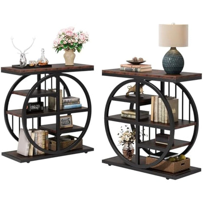 Industrieel Metaal & Hout Smal Bijzettafeltje – Narrow Side Table – Smalle Opbergkast – Slaapkamertafel – Hallway Consoles – Stevig Zwart Metalen Frame – MDF Planken