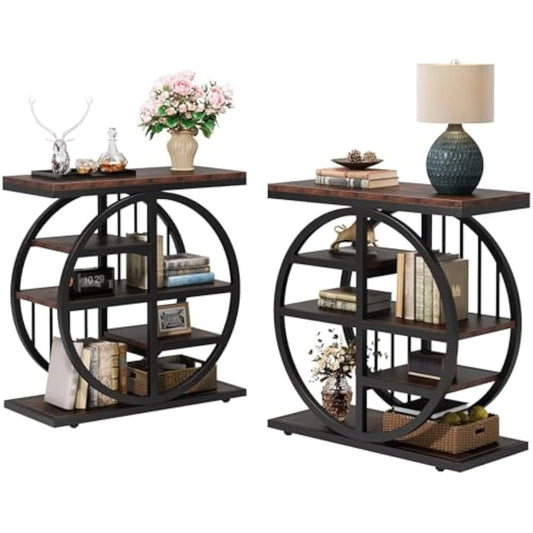 Industrieel Metaal & Hout Smal Bijzettafeltje – Narrow Side Table – Smalle Opbergkast – Slaapkamertafel – Hallway Consoles – Stevig Zwart Metalen Frame – MDF Planken