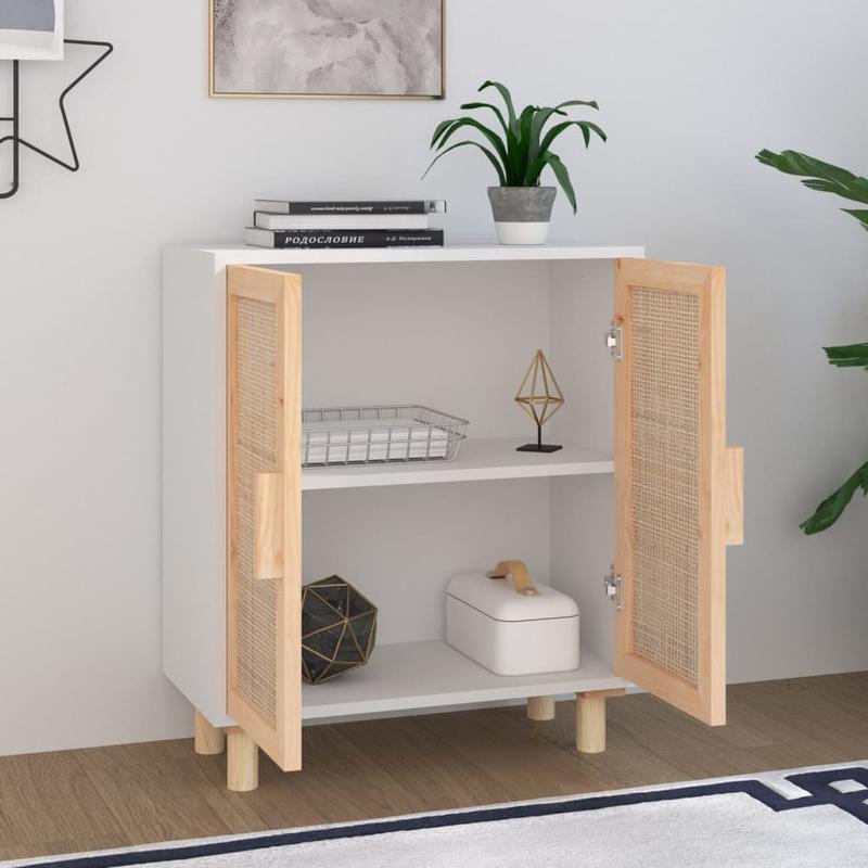 Dressoir – Opbergkast – Ladekast – Commode – Kast – Massief Grenenhout & Rotan – 2 Deuren Met Slot – 60x30x70 cm – Direct Gebruiksklaar