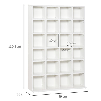 Multimedia Opbergkast – Cd-Kast – Dvd-Kast – Boekenkast – Mediamuur – Verstelbare Planken – Wit Hout – 89 x 130,5 cm