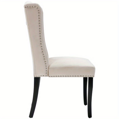 Eetkamerstoelen Set – Keukenstoelen – Stoelen Beige – Lounge Stoelen – Tafelpoot Stoelen – Button Tufted Bekleding – Chroom Nagelrand
