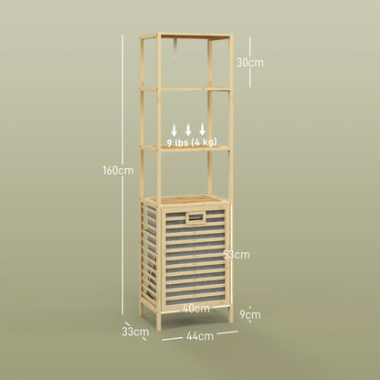 Badkamerkast – Badkamermeubel – Opbergkast – Wasmandkast – Smalle Kast – Bamboe Frame – Ingebouwde Wasmand Met Afneembare Zak – Compact Hoog Design 44x33x160cm