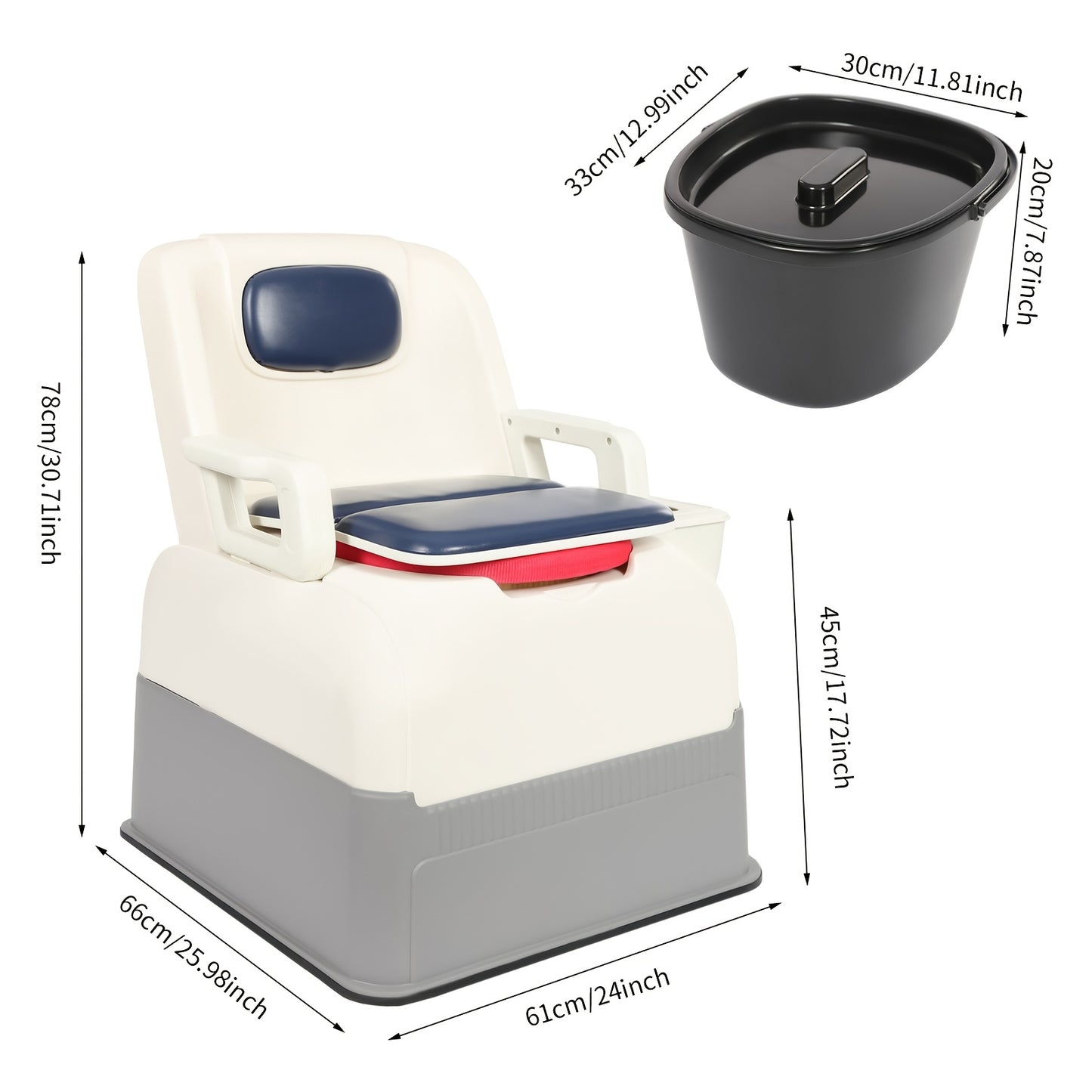 Toilettenstoel – Commode Stoel – Veiligheidstoilet – Draagbaar Toilet – Zitstoel Ouderen – Versterkte Armleuningen – Antislip Poten