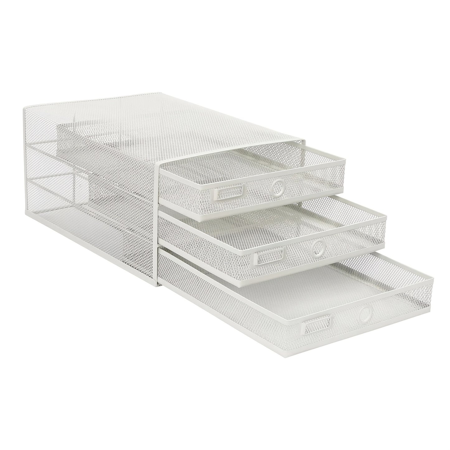 CNCEST Heavy-Duty Carbon Steel Desk Organizer with 3-Tier Mesh Drawers - No Assembly Needed, Large Open Top, Sturdy Construction for Home Office, Workspace - Ideal Gift for Professionals (White), Desk Accessories Office, Docu