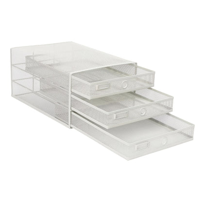 CNCEST Heavy-Duty Carbon Steel Desk Organizer with 3-Tier Mesh Drawers - No Assembly Needed, Large Open Top, Sturdy Construction for Home Office, Workspace - Ideal Gift for Professionals (White), Desk Accessories Office, Docu