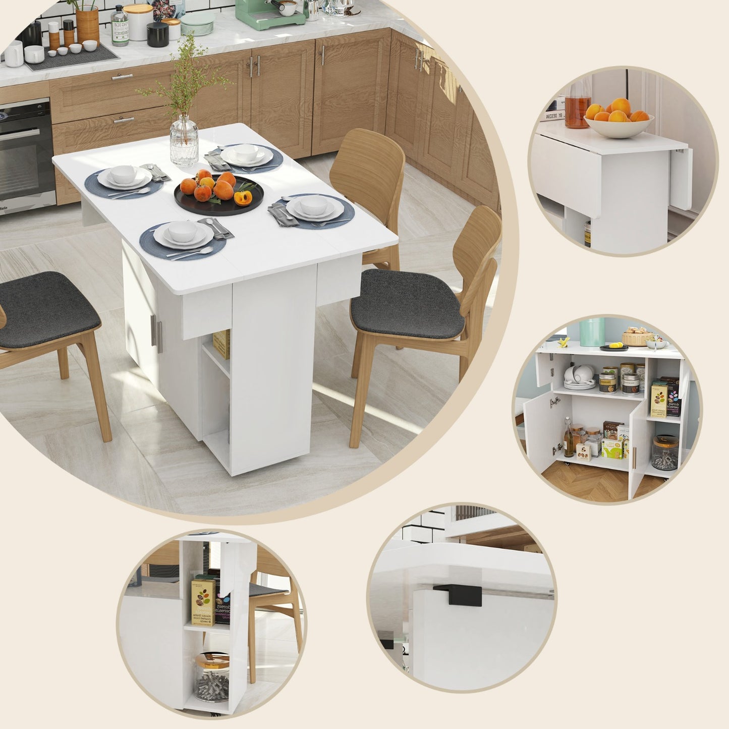 Uitklapbare Eettafel – Uitschuifbare Tafel – Opklapbare Eettafel – Verlengbare Keukentafel – Klaptafel – Wit – 100x70x77 cm – Met Wieltjes – Ruimtebesparend