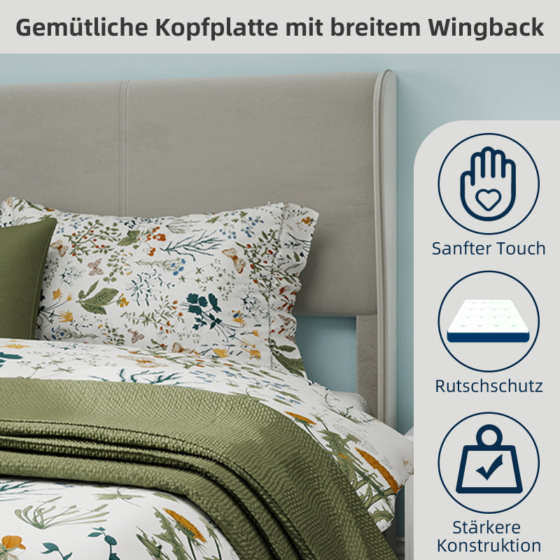 Modern Minimalist Upholstered Bed Frame with Plush Headboard - Queen/King Size (140x200cm), Beige Low-Profile Non-Storage Base, No Box Spring/European Mattress Compatible, Easy Assembly, Durable Non-Wood (Mattress Not Include