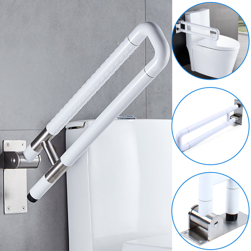 Opklapbare Badkamerhandgreep – Steunbeugel – Wandsteun – Toiletbeugel – Veiligheidsbeugel – Roestvrij Staal – Antislip Oppervlak – 226,8 kg Draagkracht – Ruimtebesparend 90° Flip-Up – Wit – 60 cm