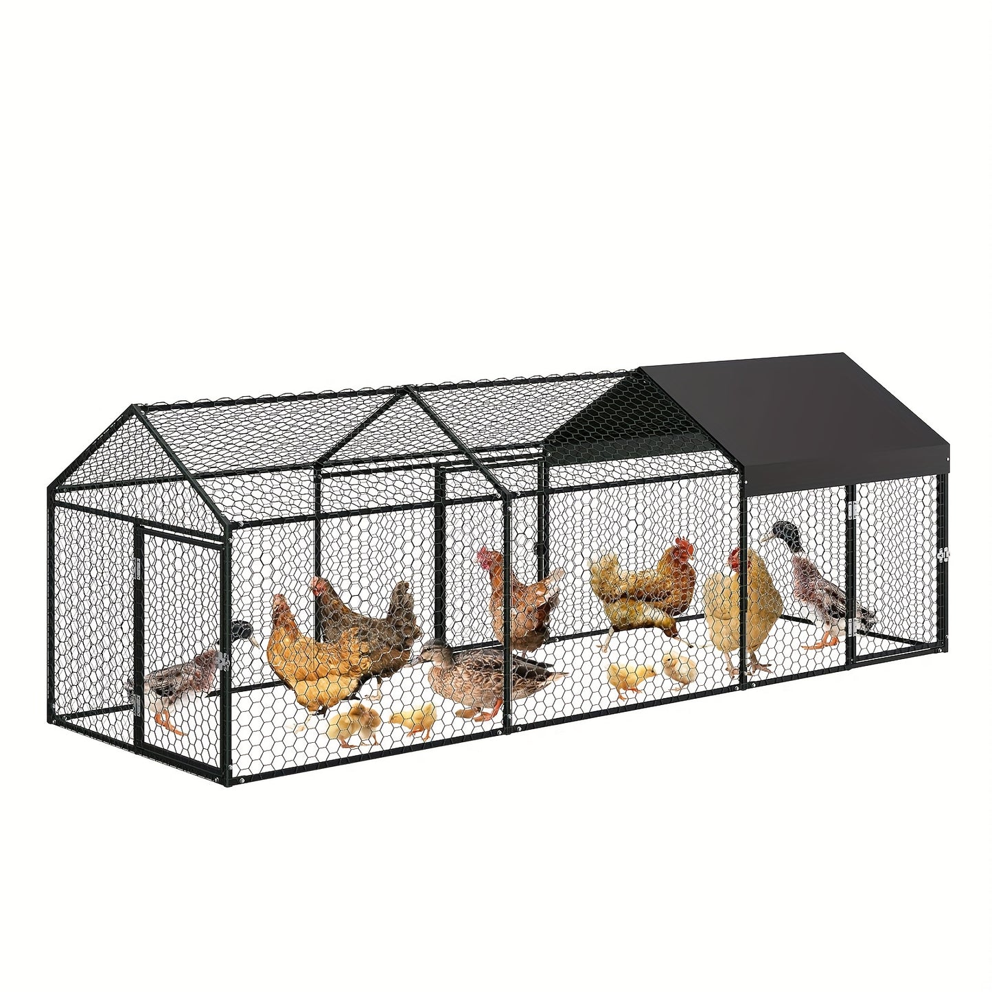 Extra Large Heavy-Duty Metal Chicken Coop with Waterproof UV-Resistant Roof - Extra Long 3.05meter (3.05meter) Run, Walk-In Door & Internal Partition - Spacious 101.6cmWx101.6cmH Poultry Cage for Chickens, Ducks, Geese, Rabbi