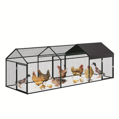 Extra Large Heavy-Duty Metal Chicken Coop with Waterproof UV-Resistant Roof - Extra Long 3.05meter (3.05meter) Run, Walk-In Door & Internal Partition - Spacious 101.6cmWx101.6cmH Poultry Cage for Chickens, Ducks, Geese, Rabbi