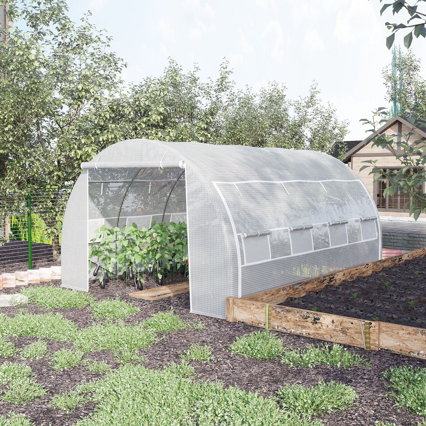 Tunnelkas – Serre – Kweekkas – Groentetunnel – Tuinkas Zwart – 12 m² – Gegalvaniseerd Stalen Frame – UV-Bescherming PE Afdekhoes