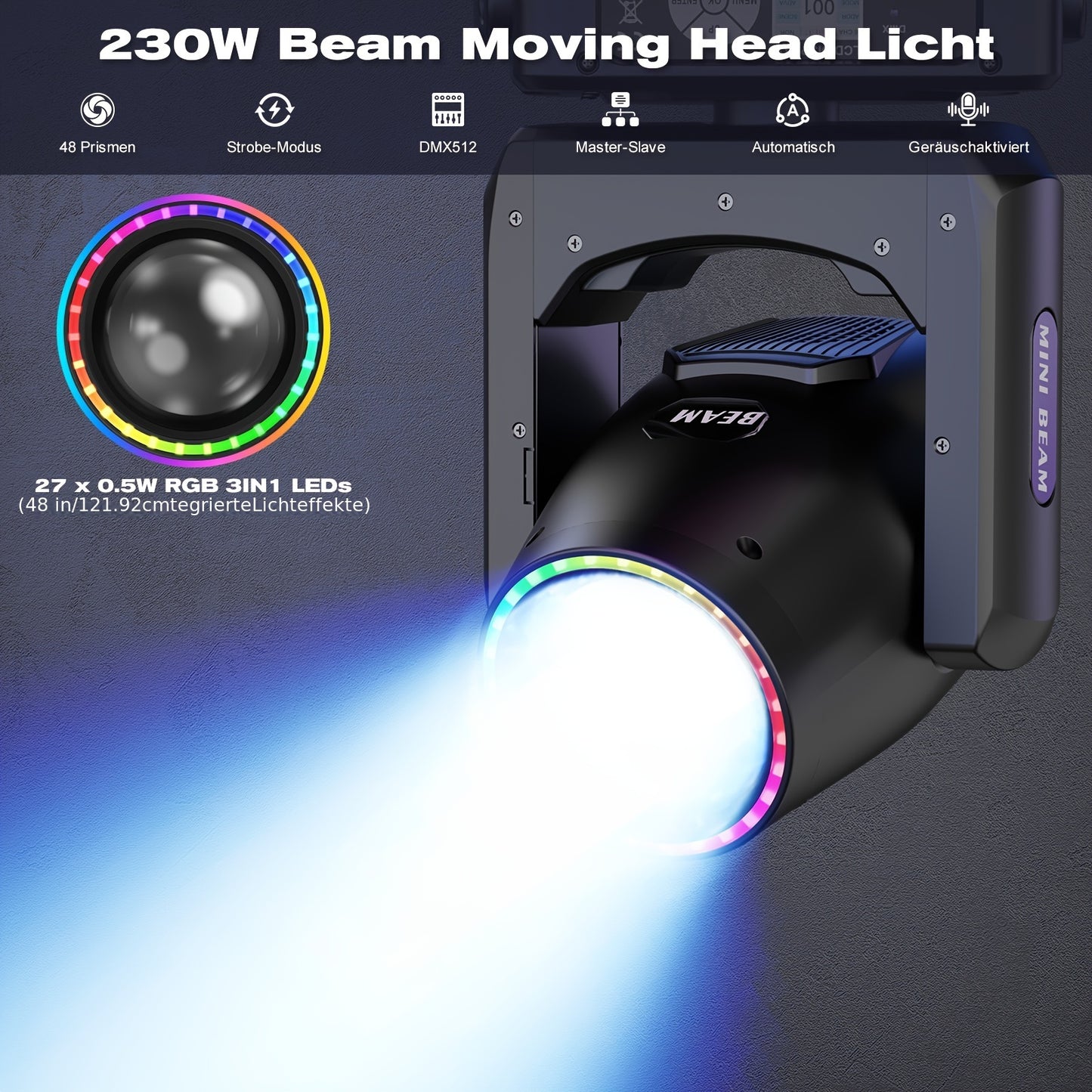 Moving Head – Podiumverlichting – DJ Licht – Disco Lamp – Lichteffect – 230W Vermogen – 48-Lens Honingraatprisma